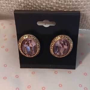 Faceted Pink Tourmaline Looking Gold Tone Post Earrings